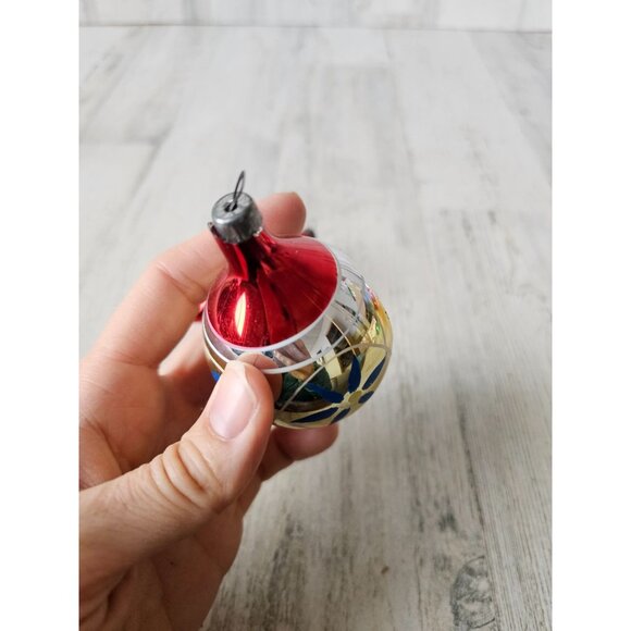 Vintage teardrop indent gold red mercury glass ornament Xmas tree set - Picture 12 of 14